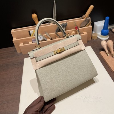 hermes kelly 25cm 凯莉包 <strong>togo</strong>皮 Q1鼠尾草绿 银扣
