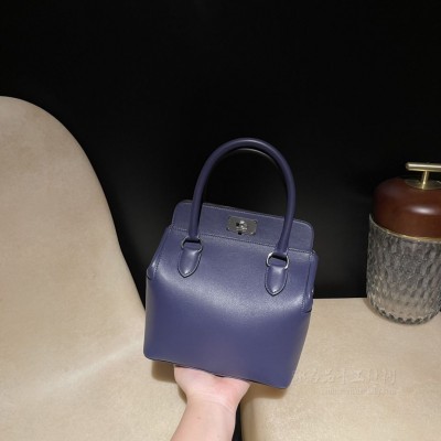 hermes toolbox 20cm 牛奶包 <strong>Swift</strong>皮 M3水墨蓝内拼9J火焰橙(爱马仕奶昔白包包价格) 尺寸