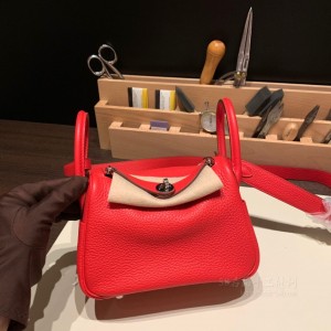 hermes Lindy mini 琳迪 TC Clemence皮 S3心红银扣(爱马仕迷你琳迪包价格)