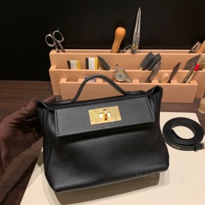 hermes kelly 2424 mini evercolor皮拼swift皮 89黑色 金扣(hermes pitcoin)