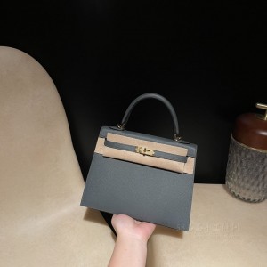 hermes kelly 25cm 凯莉包 epsom皮 Y7飓风蓝金扣(爱马仕凯莉包哪个颜色最经典)