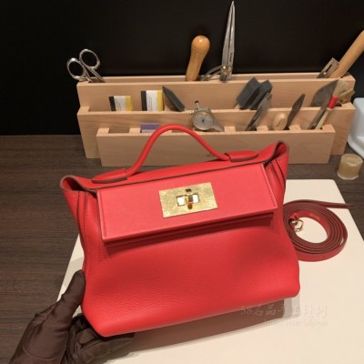 hermes kelly 2424 mini <strong>Evercolor</strong>皮拼swift皮 S3心红 金扣(hermes puzzle)