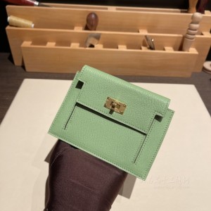 hermes kelly pocket 凯莉卡包 epsom皮 3I牛油果绿 金扣 高仿