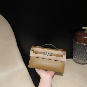 hermes mini kelly Pochette 21cm 一代 swift皮 青铜色银扣(hermes verrou mini) 价格