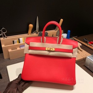 hermes birkin 25cm 铂金包 swift皮 S3心红 金扣