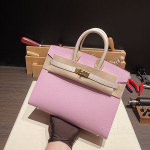 hermes birkin Sellier 25cm epsom皮 外缝 X9锦葵紫拼10奶昔白 金扣(爱马仕锦葵紫)