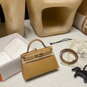 hermes mini kelly 19cm 二代 Alligator美洲鳄鱼皮 Matte雾面 2H 牛皮纸色Kraft(爱马仕kelly一代鳄鱼皮价钱)