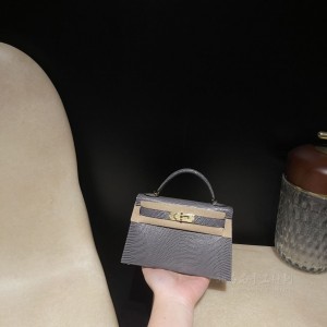 hermes mini kelly 19cm 二代 lizard蜥蜴皮 84麻绳灰