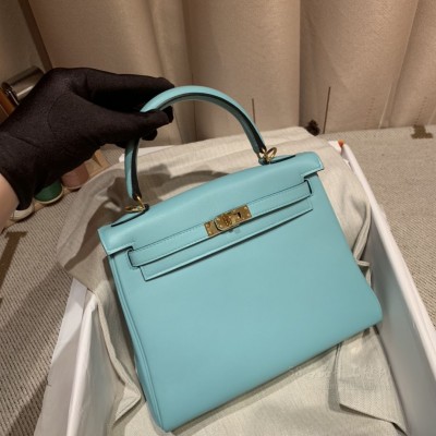 hermes kelly 25cm 凯莉包 <strong>Swift</strong>皮 3P马卡龙蓝 金扣(hermes凯莉包mini)