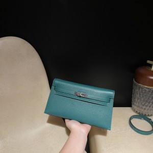 hermes kelly elan 腋下包 山羊皮Chevre 腋下包 U4丝绒绿银扣 价格