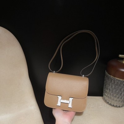 hermes Constance 19cm 康康 空姐包 epsom皮 0M玛萨拉茶色 珐琅扣(爱马仕空姐包真假辨别细节)