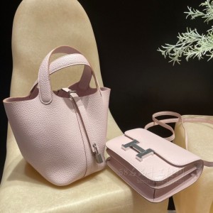 hermes picotin Lock 18cm 菜篮子 TC Clemence皮 09梦幻粉紫 Mauve pale(hermes菜篮子多少钱)