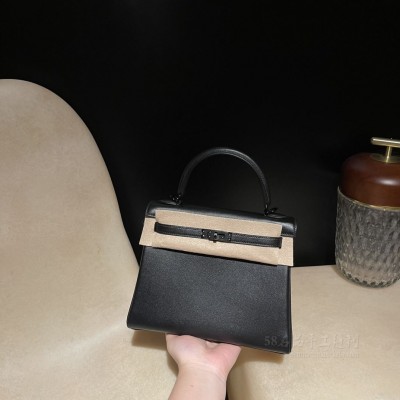 hermes kelly 25cm 凯莉包 <strong>Swift</strong>皮 89黑色黑扣so black(hermes 凯莉包价格)