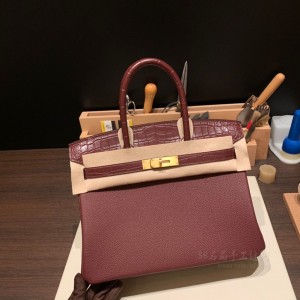 hermes birkin Touch 30cm togo皮拼美洲鳄鱼 55红 金扣