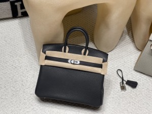 hermes birkin 25cm 铂金包 Tourillon Maurice TM皮 89黑色 银扣(爱马仕铂金包金扣好还是银扣好)