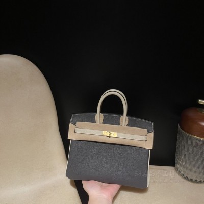 hermes birkin 25cm 铂金包 <strong>togo</strong>皮 88石墨灰拼10奶昔白 金扣(爱马仕铂金包颜色集合)
