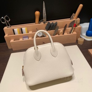 hermes bolide mini 18cm 保龄球 山羊皮Chevre 10奶昔白 金扣