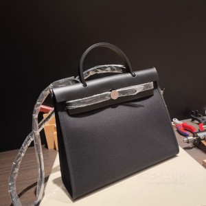 hermes herbag 31cm 帆布包 外缝 89全黑 银扣(爱马仕帆布包脏了怎么护理)