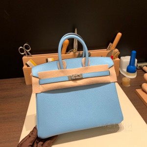 hermes birkin 25cm 铂金包 epsom皮 7N糖果蓝 银扣(爱马仕蓝色铂金包多少钱)