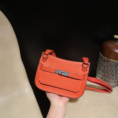 hermes jypsiere mini 23cm 吉普赛 <strong>Evercolor</strong>皮 9J 火焰橙 银扣(爱马仕吉普赛31)