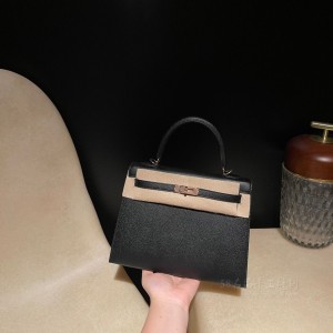 hermes kelly 25cm 凯莉包 epsom皮 89黑色 玫瑰金扣(爱马仕凯莉包内部细节)