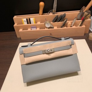 hermes mini kelly Pochette 21cm 一代 epsom皮 4Z海鸥灰 银扣(hermes evercolor皮) 高仿