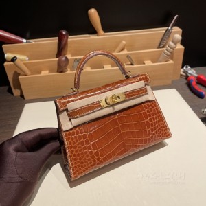 hermes mini kelly 19cm 二代 Alligator美洲鳄鱼皮 28 焦糖色 金扣(爱马仕鳄鱼皮25黑色金扣birkin)