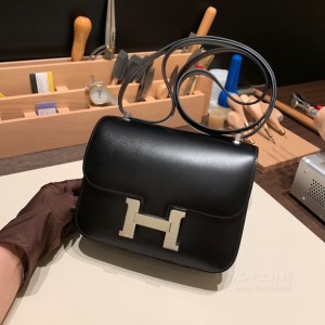 hermes Constance 19cm 康康 空姐包 box皮 89黑色 银扣(康康包爱马仕价格)