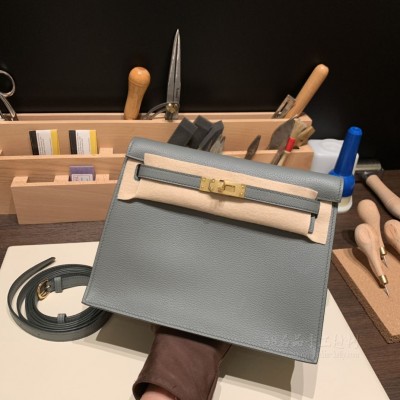 hermes kelly Danse 跳舞包 <strong>Evercolor</strong>皮 63杏绿 银扣