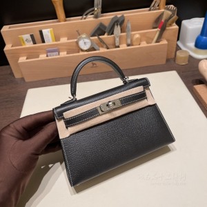 hermes mini kelly 19cm 二代 epsom皮 马蹄定制 89黑色走白色线(hermes mini kelly二代价格)