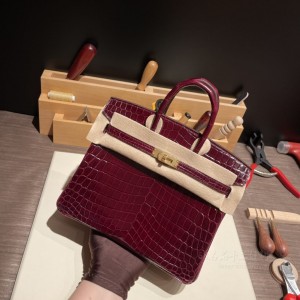 hermes birkin 25cm 铂金包 尼罗鳄鱼皮nilo crocodile shiny亮面 57波尔多酒红Bordeaux 金扣