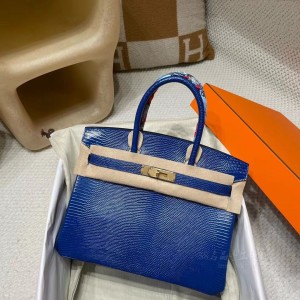 hermes birkin 30cm 铂金包 lizard蜥蜴皮 克莱因蓝金扣