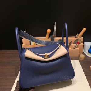 hermes Lindy 26cm 琳迪 TC Clemence皮 73宝石蓝 金扣(爱马仕琳迪包尺寸大全)