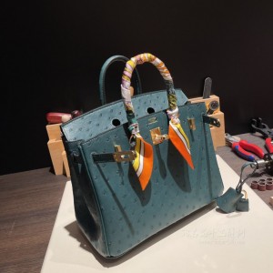 hermes birkin 25cm 铂金包 南非KK鸵鸟皮ostrich Z6孔雀绿 金扣