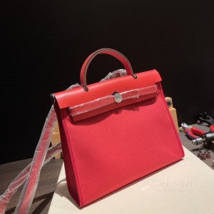 hermes herbag 31cm 帆布包 外缝 辣椒红(爱马仕帆布包脏了怎么护理)