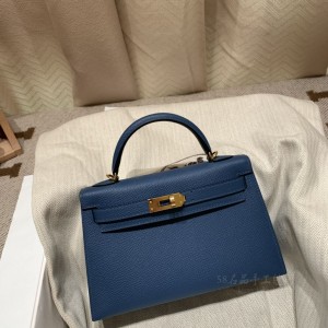 hermes mini kelly 19cm 二代 epsom皮 玛瑙蓝 金扣(hermes blue)