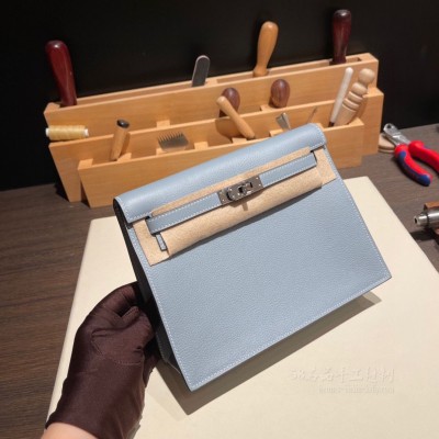 hermes kelly Danse 跳舞包 <strong>Evercolor</strong>皮 J7亚麻蓝 银扣