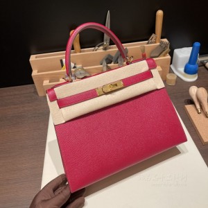 hermes kelly 28cm 凯莉包 epsom皮 B5宝石红(爱马仕凯莉包是什么材质)