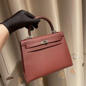 hermes kelly 25cm 凯莉包 epsom皮 57波尔多酒红 银扣(hermes 凯莉包价格)