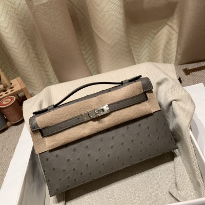 hermes mini kelly Pochette 21cm 一代 南非KK鸵鸟皮ostrich 慕斯灰 银扣(爱马仕鸵鸟皮lindy) 价格