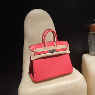 hermes birkin 25cm 铂金包 <strong>Swift</strong>皮 I6 极致粉 银扣