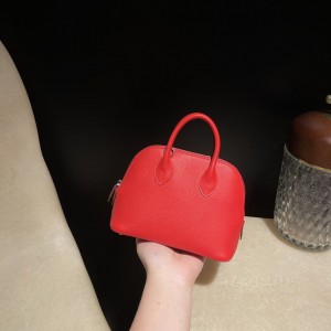 hermes bolide mini 18cm 保龄球 evercolor皮 S3心红 银扣(爱马仕保龄球包的刻印在哪里)