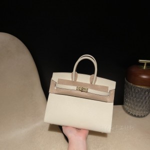 hermes birkin Sellier 25cm epsom皮 外缝 i2奶油白内拼1H 太妃色 金扣