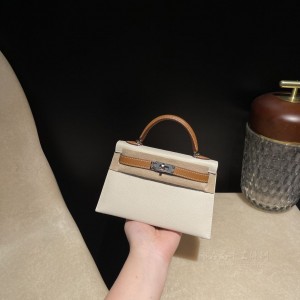 hermes mini kelly 19cm 二代 epsom皮 10奶昔白拼37金棕(爱马仕kelly25奶昔白官方价格)