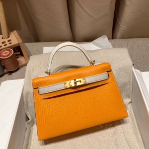 hermes mini kelly 19cm 二代 epsom皮 9V太阳黄01纯白 拉丝金扣