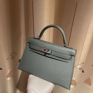 hermes mini kelly 19cm 二代 epsom皮 63杏绿 银扣(hermes minilindy)