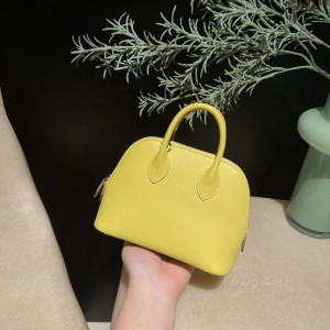 hermes bolide mini 18cm 保龄球 evercolor皮 9R柠檬黄 银扣(爱马仕保龄球包怎么样值得买吗)