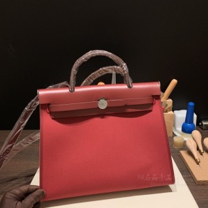 hermes herbag 31cm 帆布包 外缝 55红 Rouge(爱马仕帆布包aline)