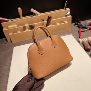 hermes bolide mini 18cm 保龄球 evercolor皮 37金棕 银扣(爱马仕保龄球包怎么样值得买吗)