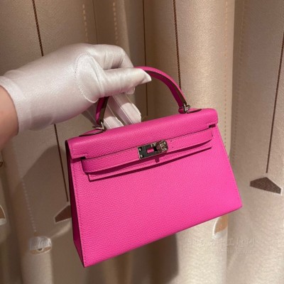 hermes mini kelly 19cm 二代 epsom皮 9I玉兰粉 银扣(hermes <strong>Evercolor</strong>皮)